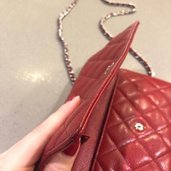Chanel Classic Wallet On Chain Red Caviar Leather with Silver Hardware WOC - Picture 7 of 16